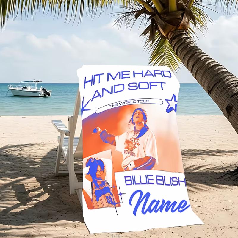Customizable personalized beach towels Billie Eilish themed designs.Suitable for the beach, yoga, sports;ideal as beach accessories