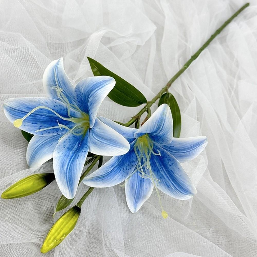 Flor de Lirio Artificial de 2 Cabezas Impresión 3D Ramo de Novia para Boda Decoración de Sala de Estar