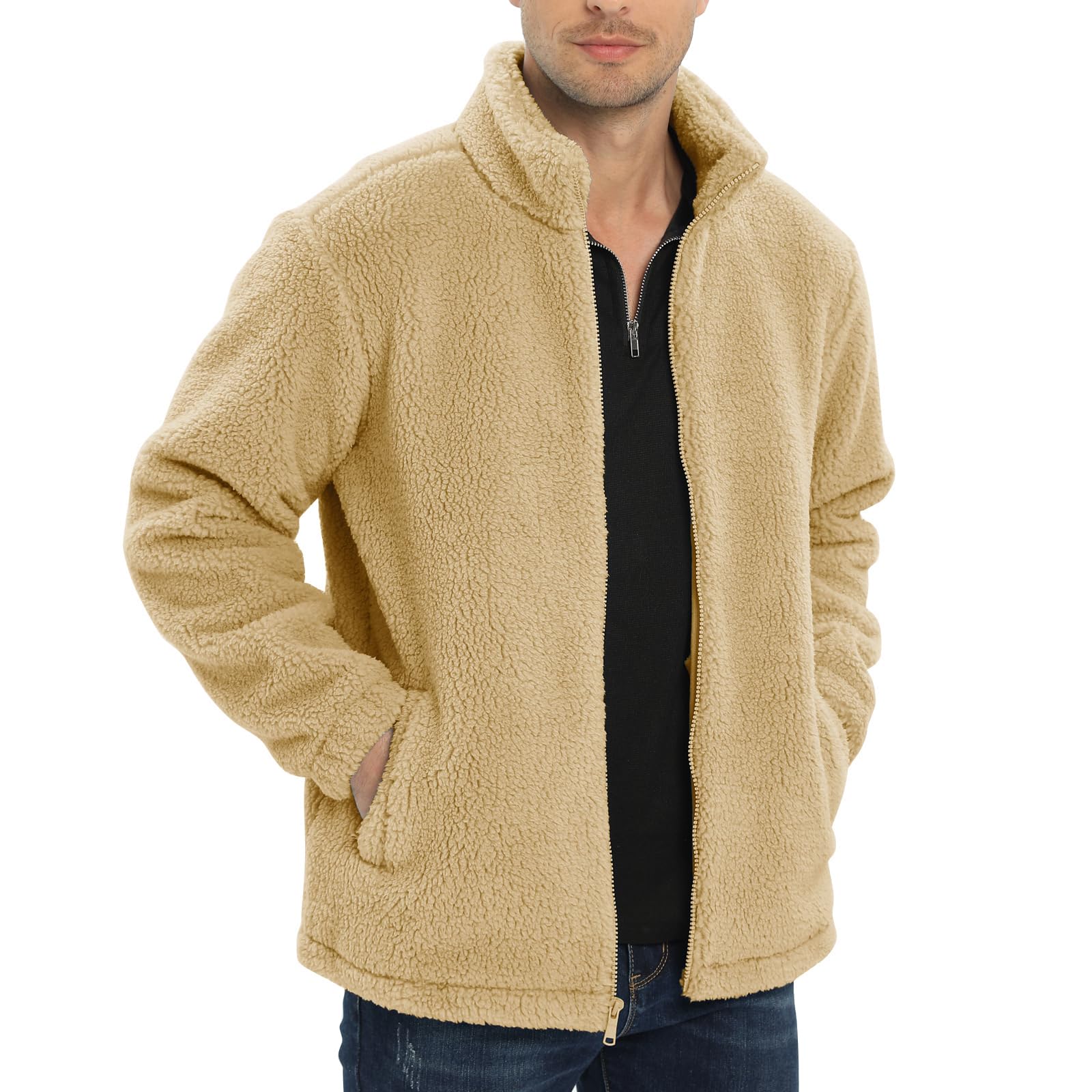 

KEFITEVD Boa Fleece Cold Weather and Winter Warm Solid Color Thick Casual American Casual Size 3XL Men s Jacket, Windproof, Jacket, Outerwear, Fleece,