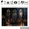 1pc 2D Flat Gothic arched window with candlelight background polyester banner decorationzyc