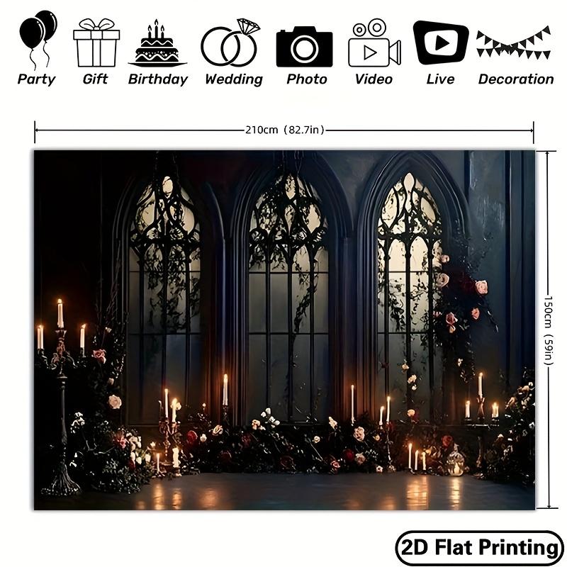 1pc 2D Flat Gothic arched window with candlelight background polyester banner decorationzyc