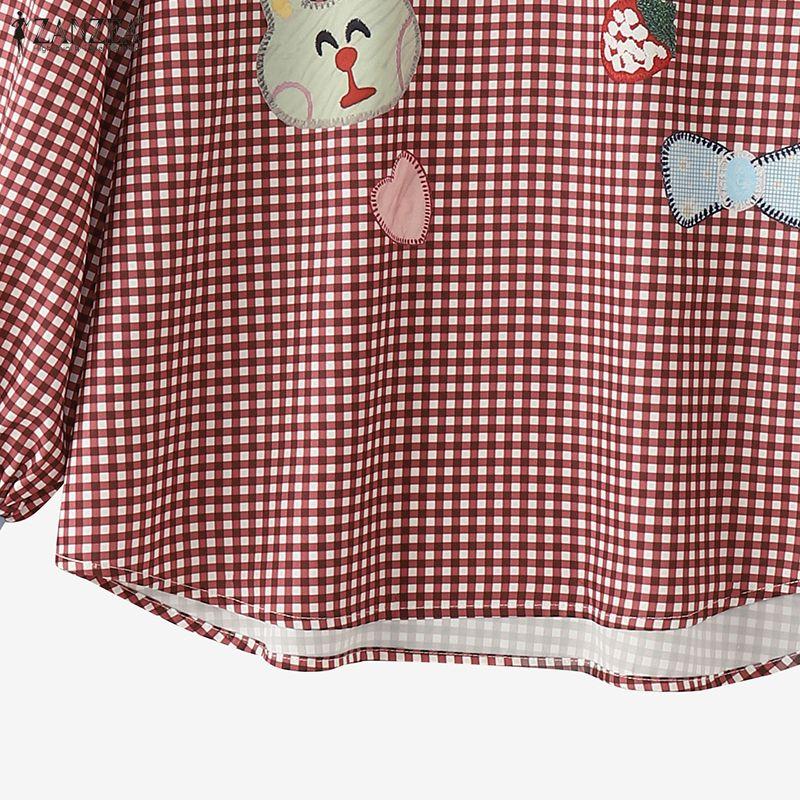 ZANZEA Women Casual Turn Down Collar Long Sleeve Plaid Print Blouse