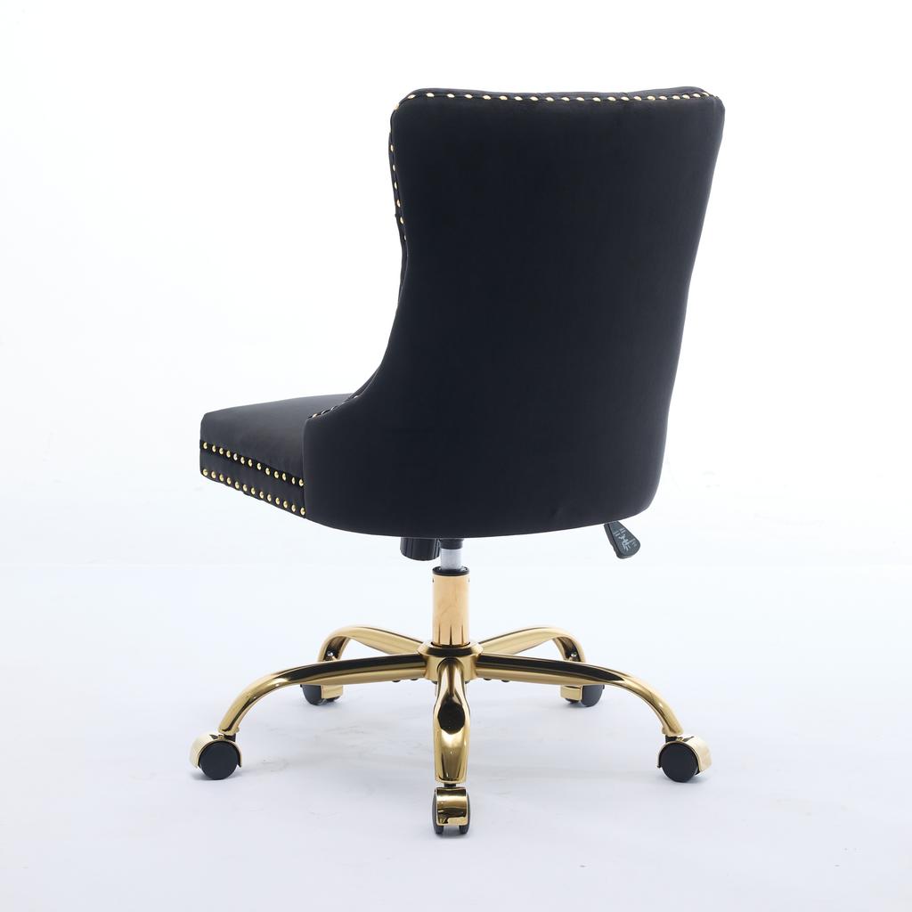 Modern Velvet Upholstered Tufted Button Home Office Chair with Golden Metal Base,Adjustable Desk Chair Swivel Office Chair (Black),DE1923BK