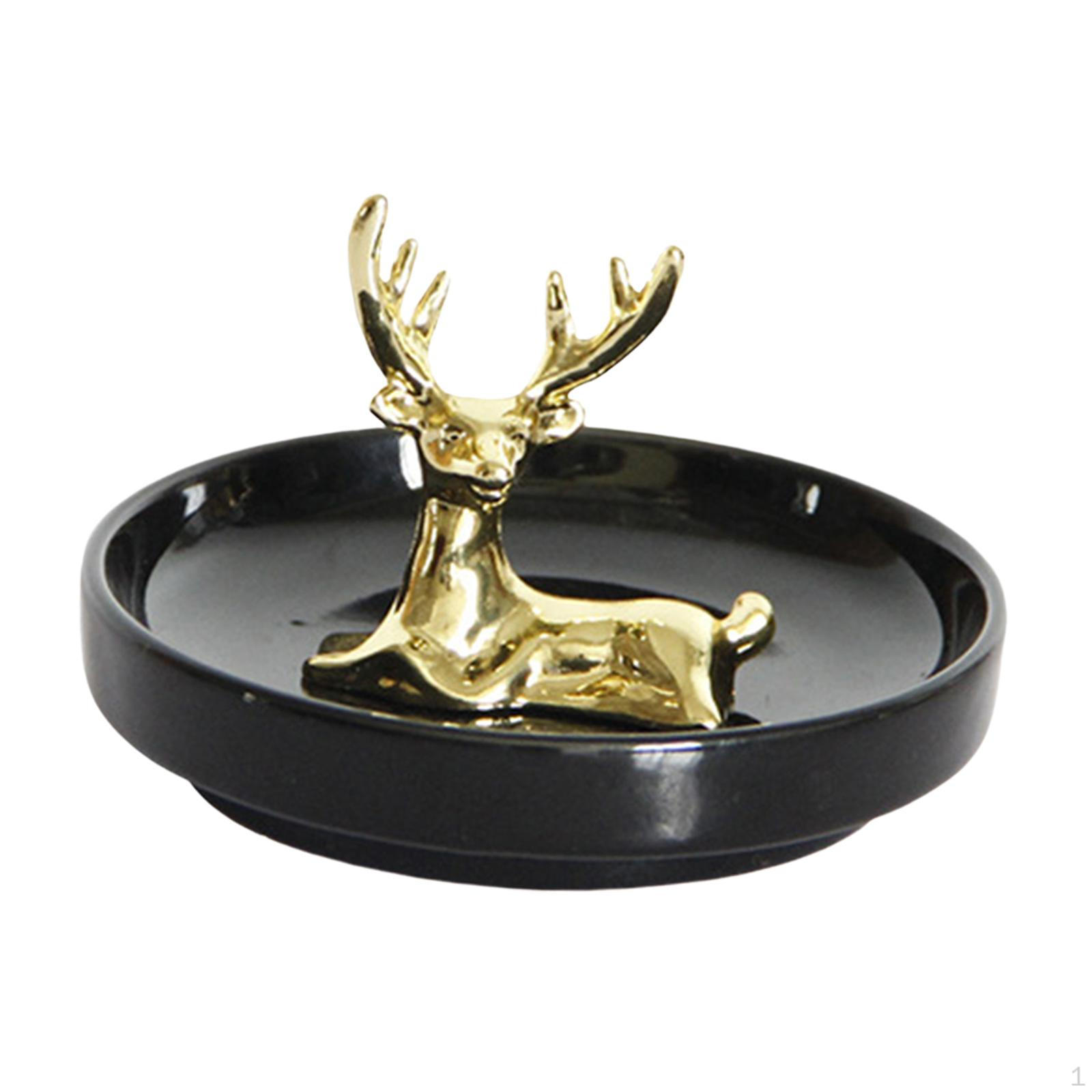 

Creative Deer Figurine, Round Dish Miniature Ornament Animal Statue, Ceramic Elk Sculpture for Sitting