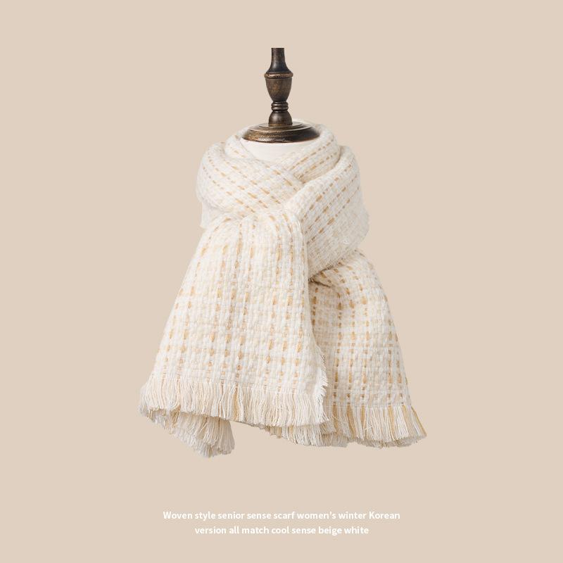 Scarf Women's Korean Style Fashionable and Elegant Imitation Cashmere Versatile Pure White Long Dual Use Warm Shawl Trendy