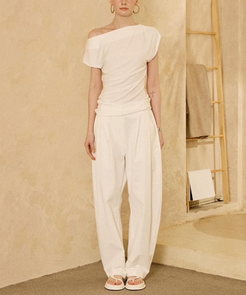 PADO SEOUL Tencel Bias Shirring Top White
