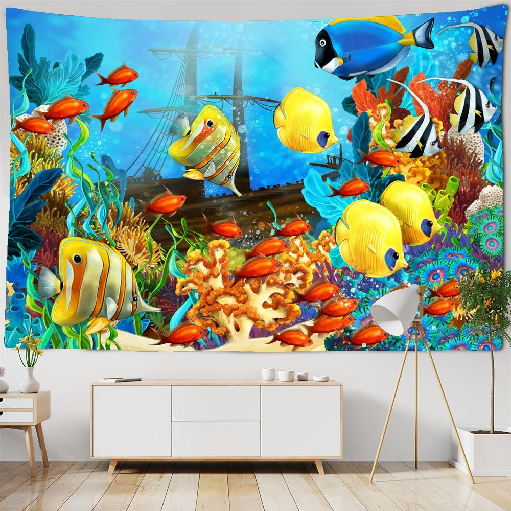 3D Printing Tapestry Psychedelic Ocean World Beautiful Fish Large Tapestry Wall Hanging Marine Animal Home Decor Beach Towel Premium Quality