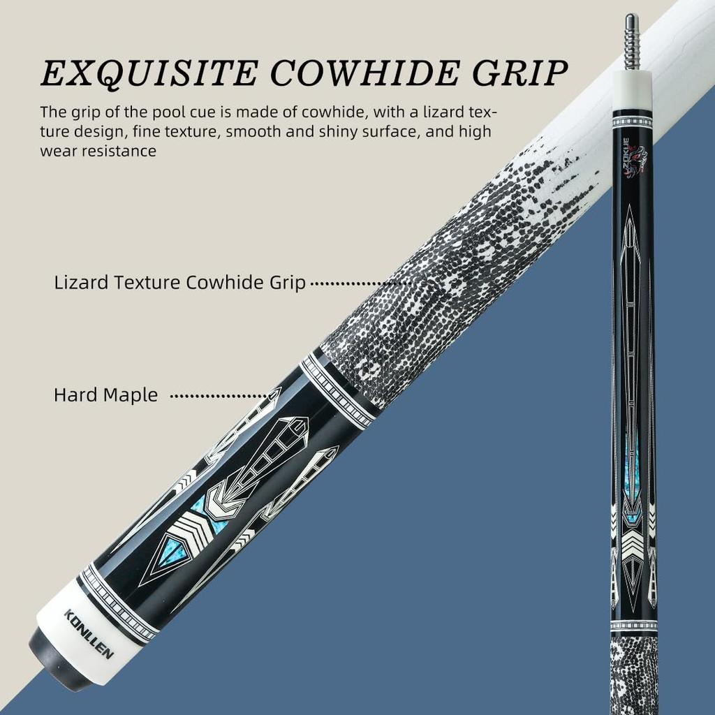 KONLLEN ProTaper Canadian Maple Adult Pool Cue Deflection Tip Professional Pool Cue Set with Extension and (Low Shaft, 10.5mm/11.5mm/12.5mm Sizes).