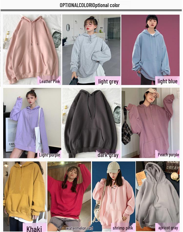 Plus Size Solid Color Korean Style Hooded Sweatshirt - Loose Mid-Length Pocket Jacket for Autumn/Winter