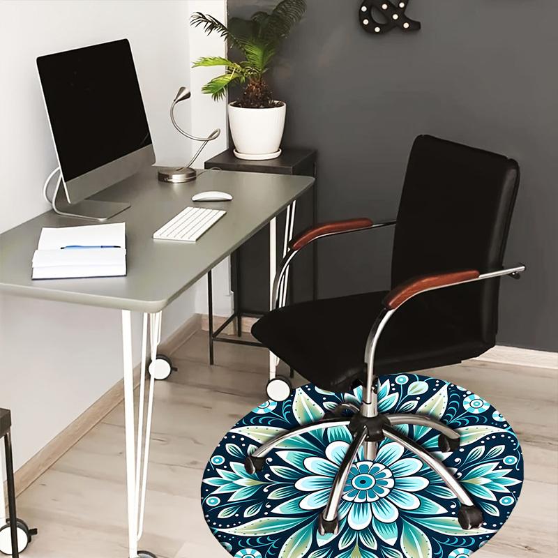 1pc Office Carpet Chair Mats Blue Floral Mandala Pattern Perfect for Decorating Office Chairs, Living Rooms, Or Bedrooms