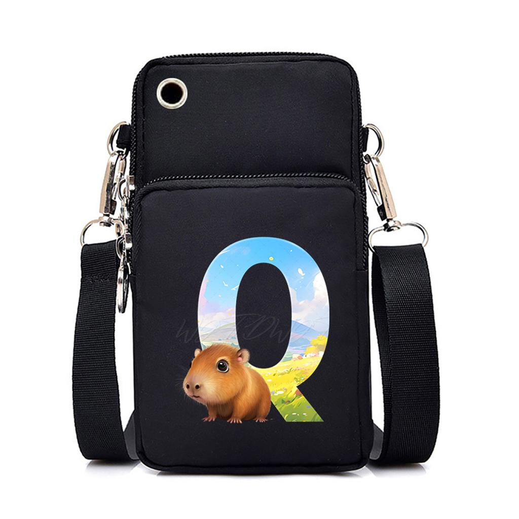 Letter Print Black Messenger Bag Casual Portable Mobile Phone Bag