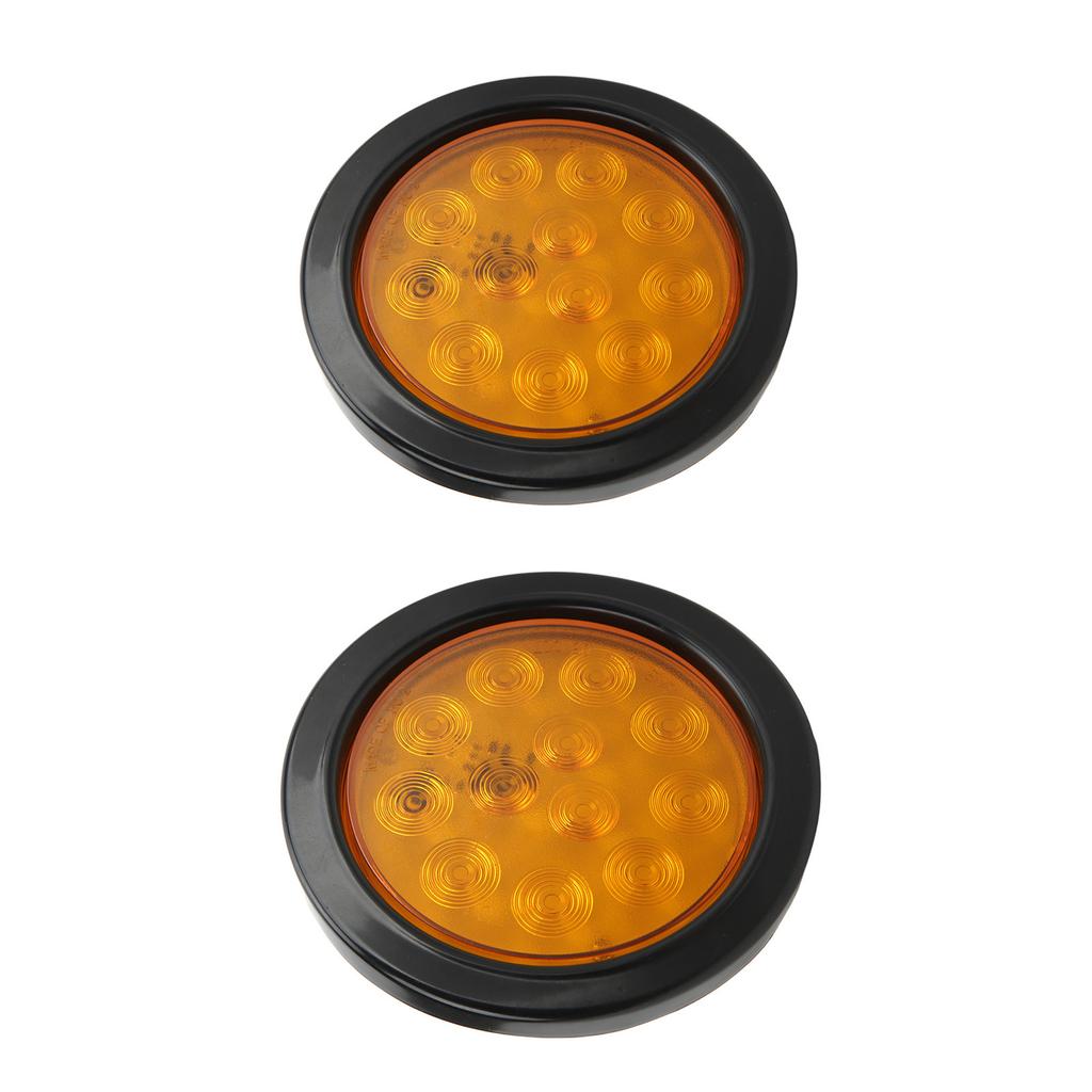 2 Pcs Trailer Tail Lights Round 12 LED Amber Brake Stop Turn Tail Marker Lamp for Tractor Truck
