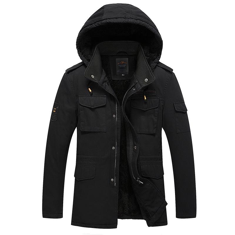 New Winter Men's Cotton Mid-length Velvet Warm and Cold-proof Men's Casual Jacket