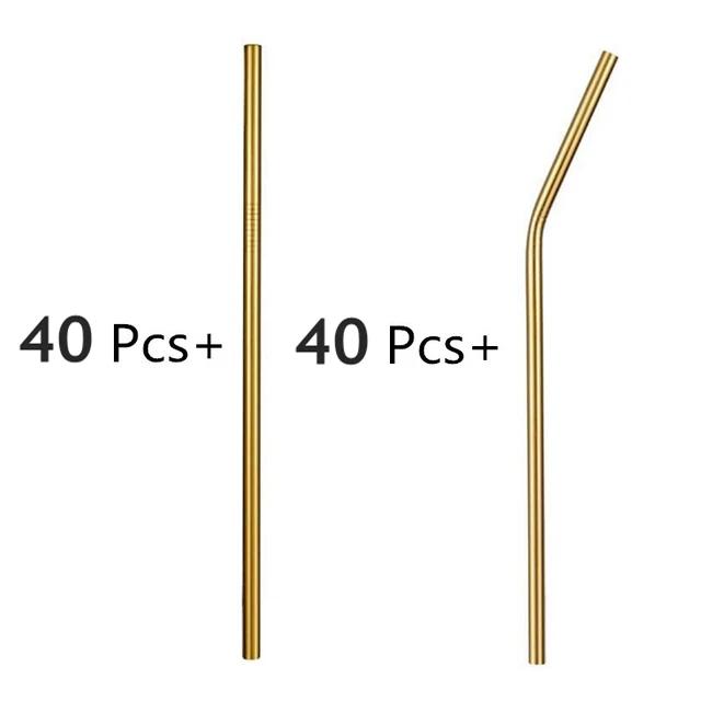 80Pcs 8mm*215mm Reusable Metal Straw 304 Stainless Steel Drinking Straight Bent Straws Eco-friendly Party Bar Accessories