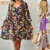 Fashion Autumn Winter  Long Sleeve V-Neck Casual Dresses