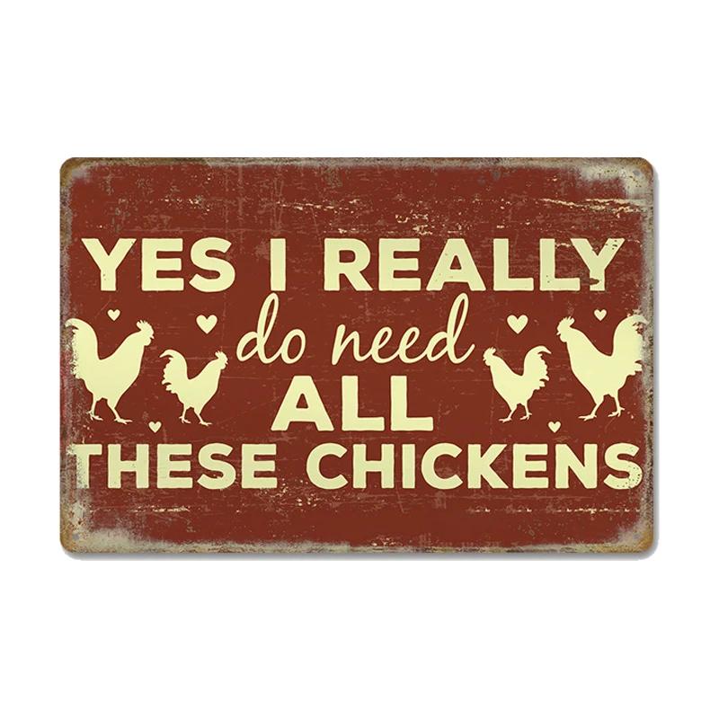 Chickens Tin Signs Metal Vintage Poster Rooster Hens Eggs Retro Plaque Wall Stickers Painting for Farm Door Home Decor