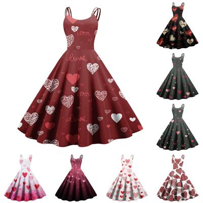 Women's Valentine's Day Love Heart Print Sexy Off Shoulder Vintage Dress