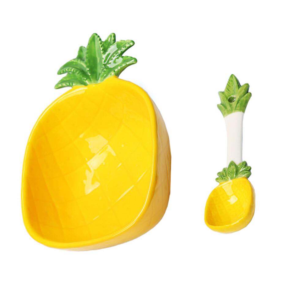 Pineapple Salad Bowl Ceramic Kid Rice Bowl With Spoon 300ml