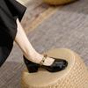 Ocean Series Square Head High Heels Shell Mary Jane Women's Retro Platform Thick Heel Single Shoes Spring New