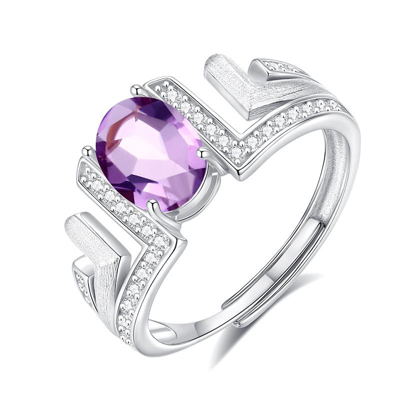 

Women s ring European and American style inlaid with natural crystal stone s925 sterling silver adjustable ring adjustable opening