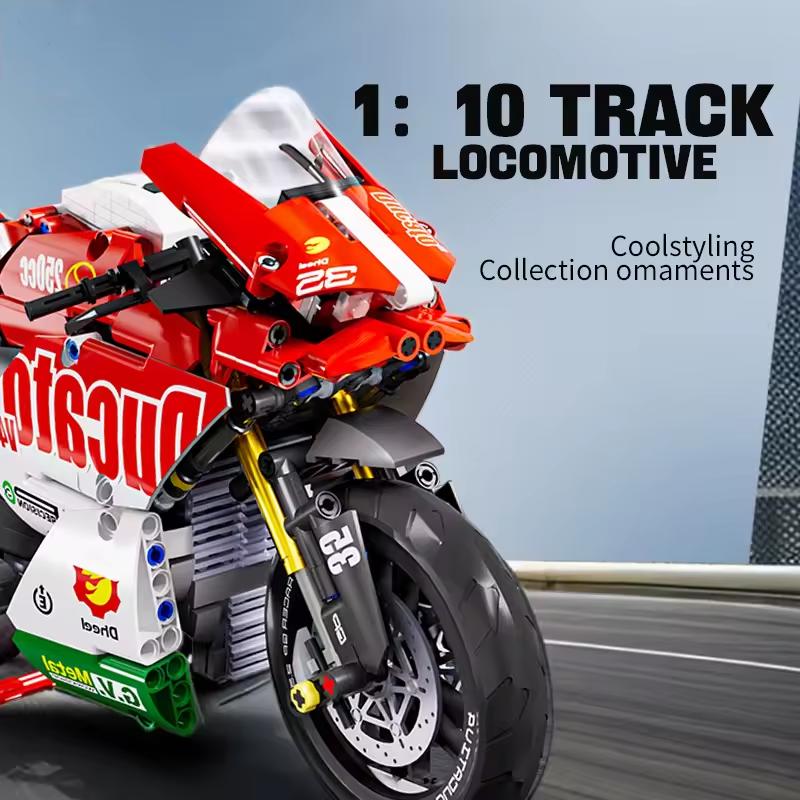 New 1:10 Racer Motorcycle Building Blocks Set 800+pcs MOC Bricks DIY Motorbike Model Gift Toy for Boys Kids Adults Christmas Fun