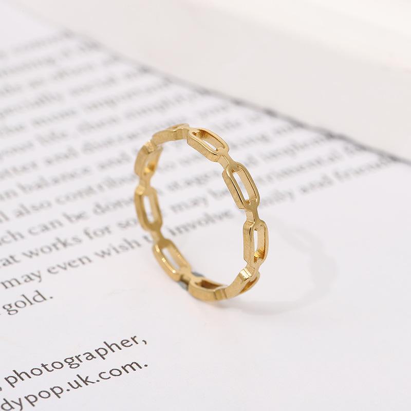 Stainless Steel Punk Glossy Metal Square Chain Open Ring For Women Round Hiphop Hollow Chains Finger Rings Party  Jewelry