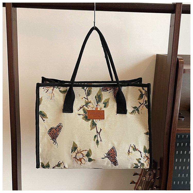 

Летняя мода 2025 года ретро сумка-тоут с принтом большая вместимость портативная сумка для покупок женская сумка