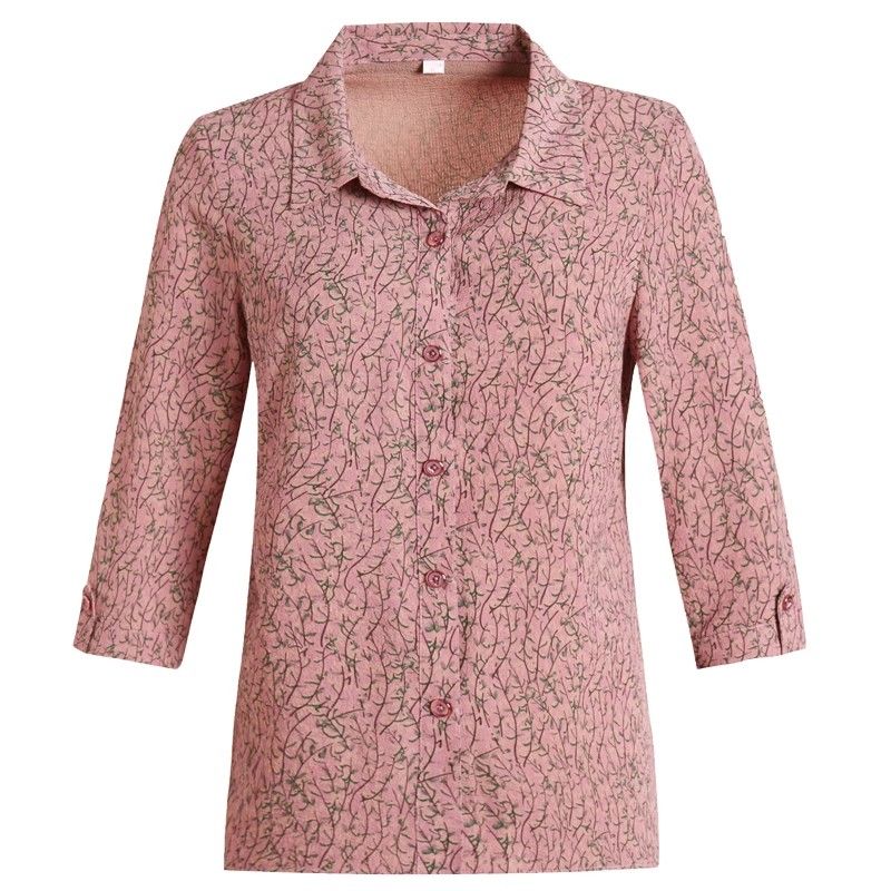 Grandma Spring Shirt Three-quarter Sleeves Blouse for Elderly Women Summer Casual Top