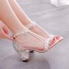 Scarpe col tacco alto eleganti Regina di Cristallo 7cm Sandali da Banchetto da Donna Plateau Punta Scarpe da Matrimonio Pizzo Bianco Décolleté per Festa