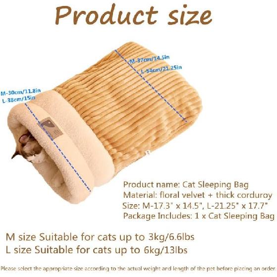 Cat Sleeping Bag Bed, Winter Soft Plush Sack Self Warming Cave Bed for Indoor Cats, Hideaways Pet Snuggle Sack for Kitten Puppy (Blue, L-21 x18)