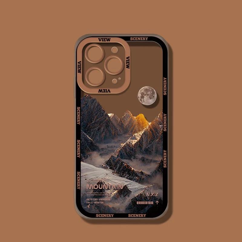 

INS Purple Blue Sunset Snow Mountain Phone Case For iPhone 14 15 13 12 11Pro Max XR X XS Natural Scenery Shockproof Bumper Cover iPhone 15