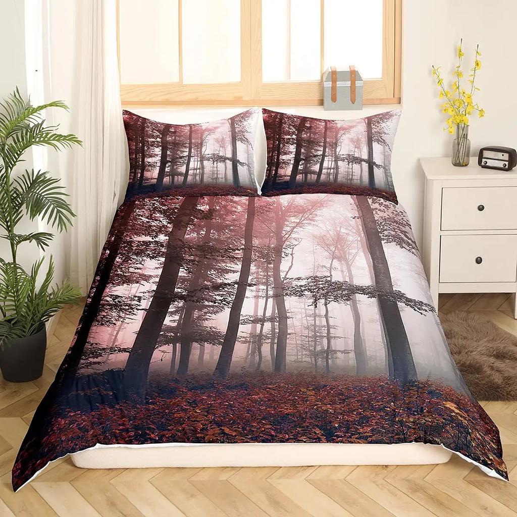 Tree Lush King Queen Bedding Set Dense Birch Trees Duvet Cover Jungle Nature Botanical Quilt Cover Polyester Comforter Cover