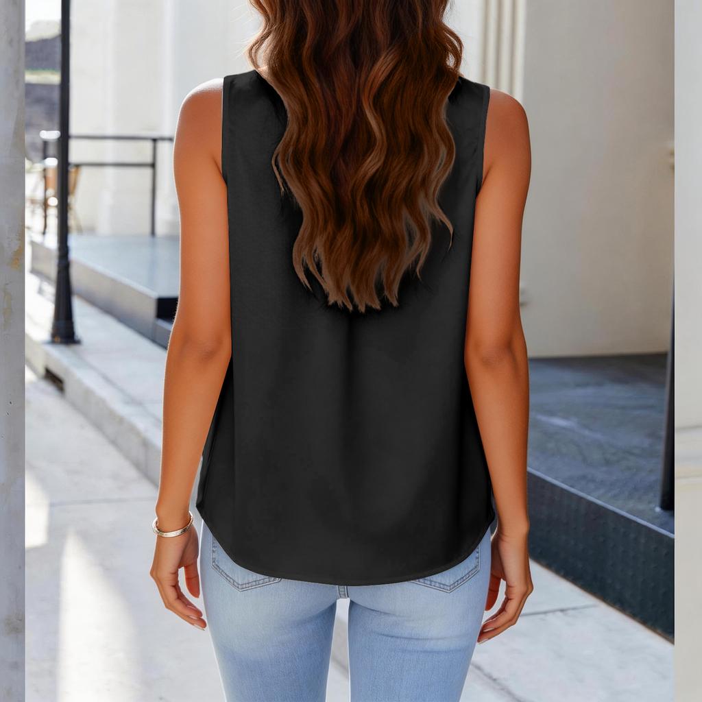 Women's Satin Fashion Casual Ruffled Neck Sleeveless Vest Top