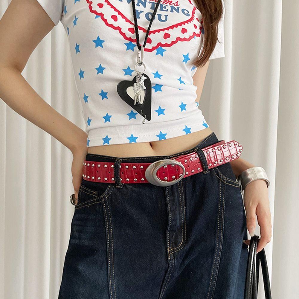 Y2k Women's Rivet Belt Gothic Dress Jeans Belt American Leather Waist Belt Waist Accessories