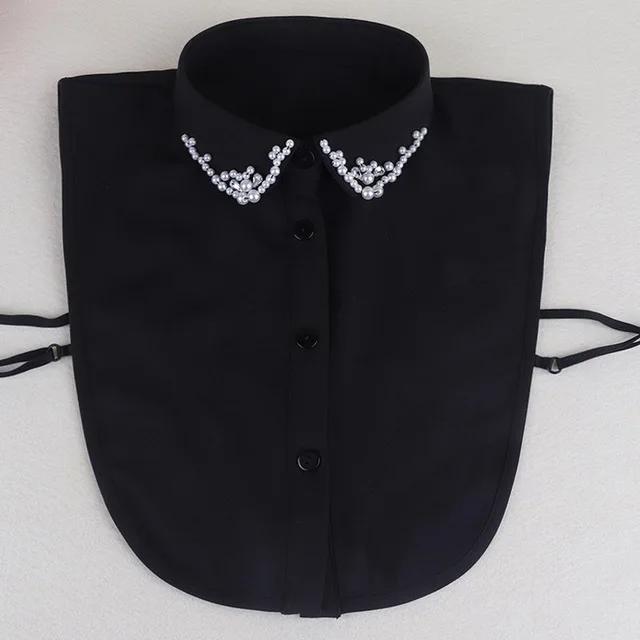 Fashion Ladies Fake Collar for Women Chiffon Fake Collar Rhinestone False Collar Lapel Detachable Button Half-Shirt Blouse Top