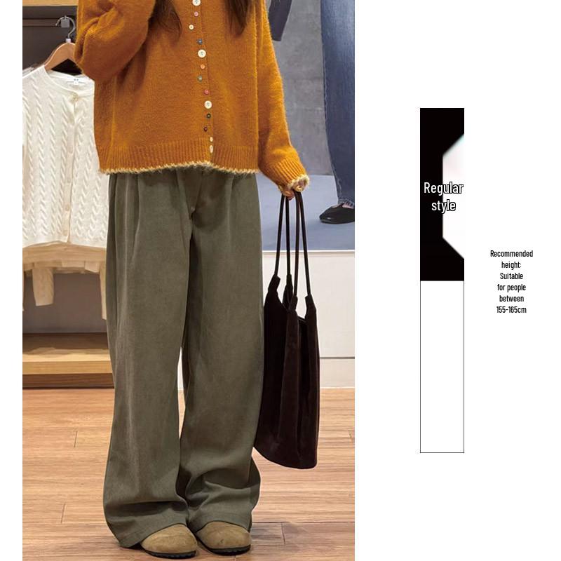 2025 Autumn/Winter European Cotton Velvet Wide-Leg High-Waist Drape Pants for Women