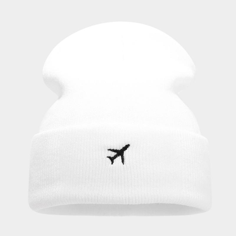 

Мужская осенне-зимняя ретро вязаная шапка из шерсти с вышивкой самолета, универсальная женская литературная шапка-бини от холода one size fits all белый