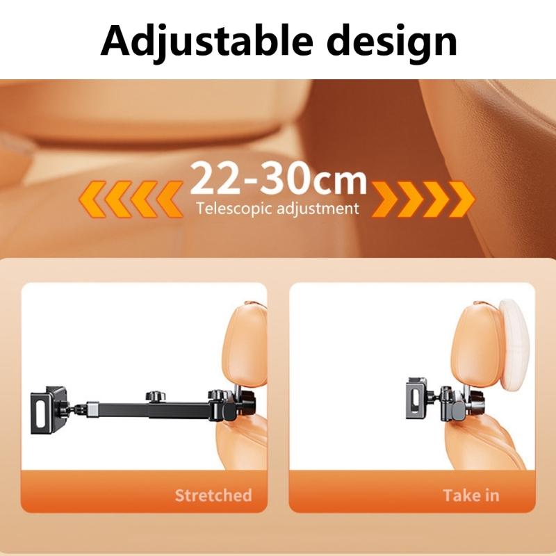 Car Headrest Phone Tablet Holder Double Rod Foldable 360 Degree Rotating Stand Holder Universal Vehicle Backseat Mount