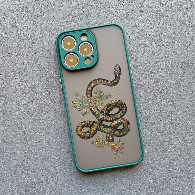 Snake Graphic Flower Phone Case For iPhone 13 Mini 12 11 Pro Max 16 15 14 Pro Max XS XR X 7 8 Plus SE2 Shockproof Matte Covers iphone 12Mini