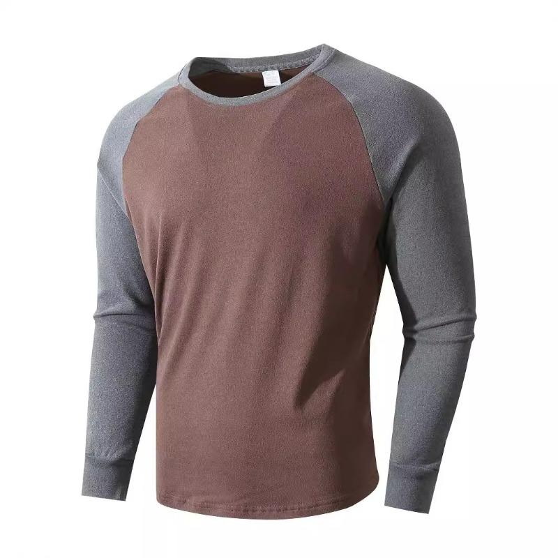 Men S Slim Fit Round Neck Long Sleeve Color Block Pullover Base Layer