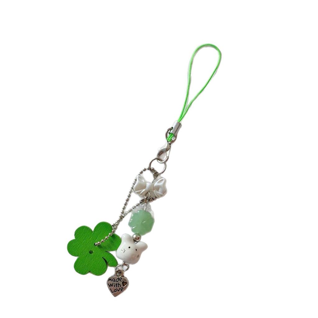 Lucky Four Leaf Clover Phone Charm with Cute Rabbit Design Unique Fashion Accessory for Women and Students