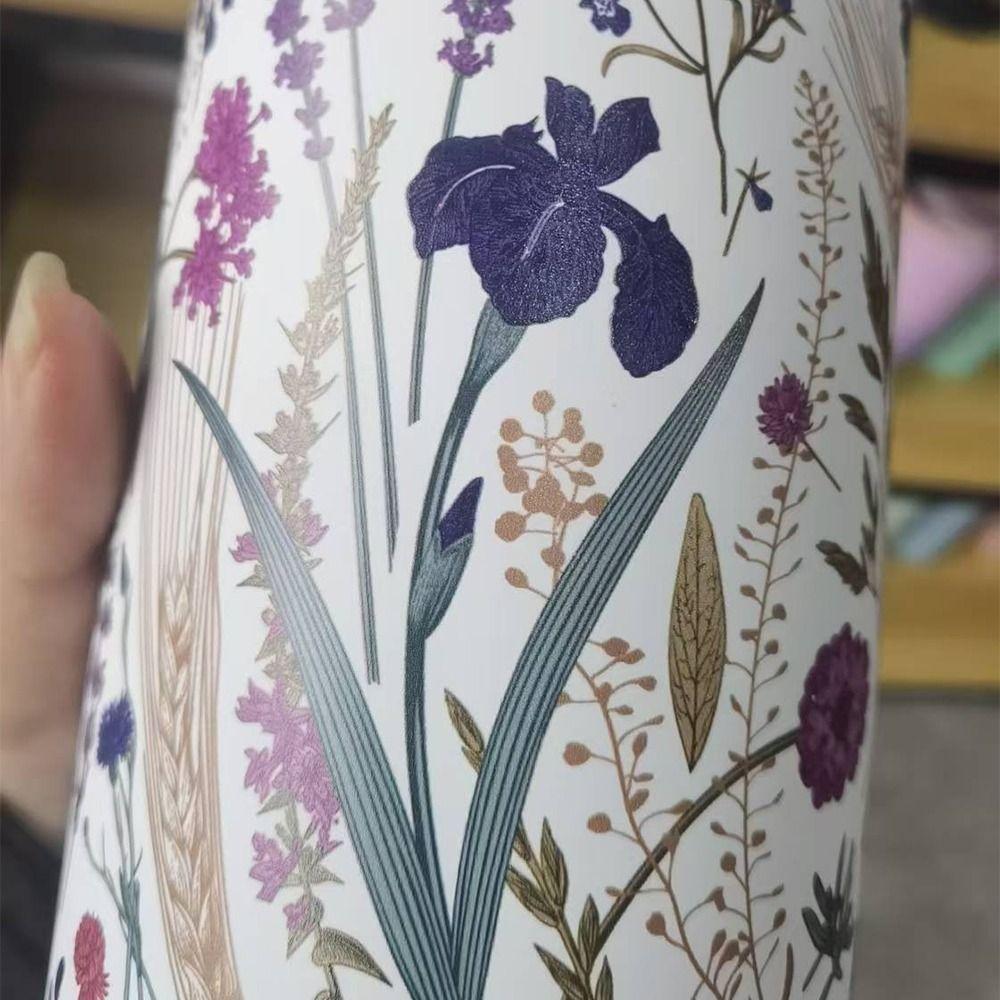 Creative Thermal Water Bottle Portable Stainless Steel Outdoor Insulated Mug Large Capacity Thickened Floral Insulated Bottle