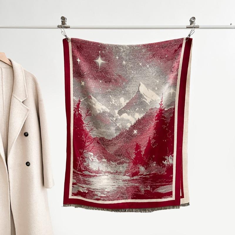 New autumn and winter retro landscape imitation cashmere scarf women's high-end temperament scarf shawl