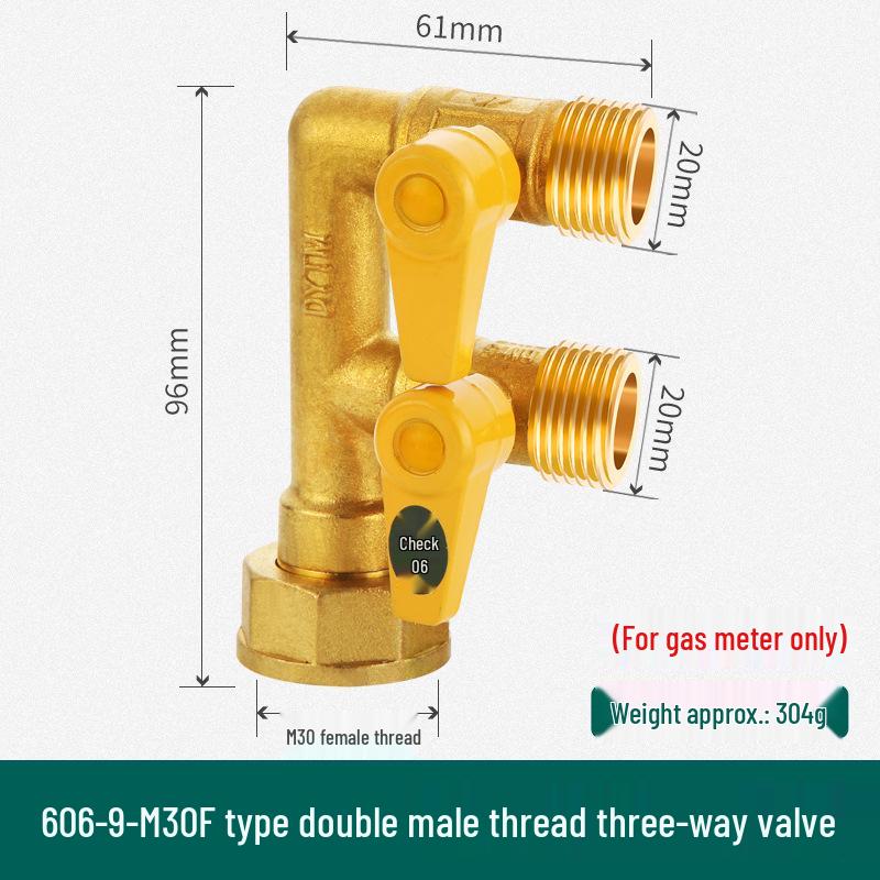 Shieldyun Gas Three-Way Valve with Switch for Natural Gas Meter Pipeline - Ball Valve Connector