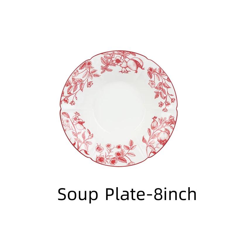 Ceramic Tableware Pomegranate Flower Pattern Housewarming Bowls Plate Steak Plate Dinnerware Microwave Feativel Gift