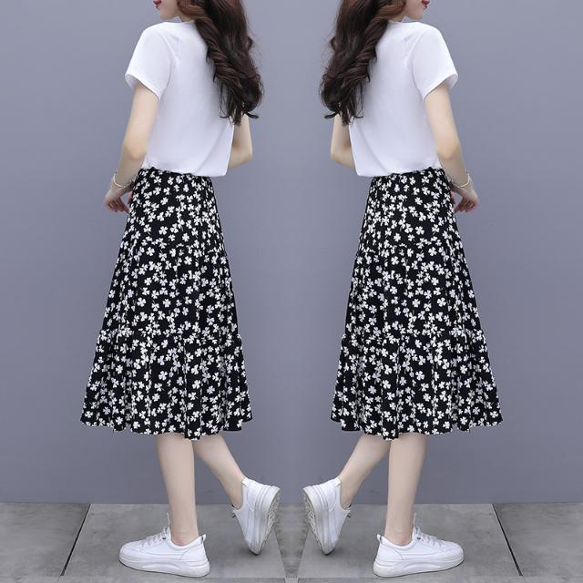 Spring Trendy Letter Print Skirt & Short Sleeve T-Shirt Set for Women