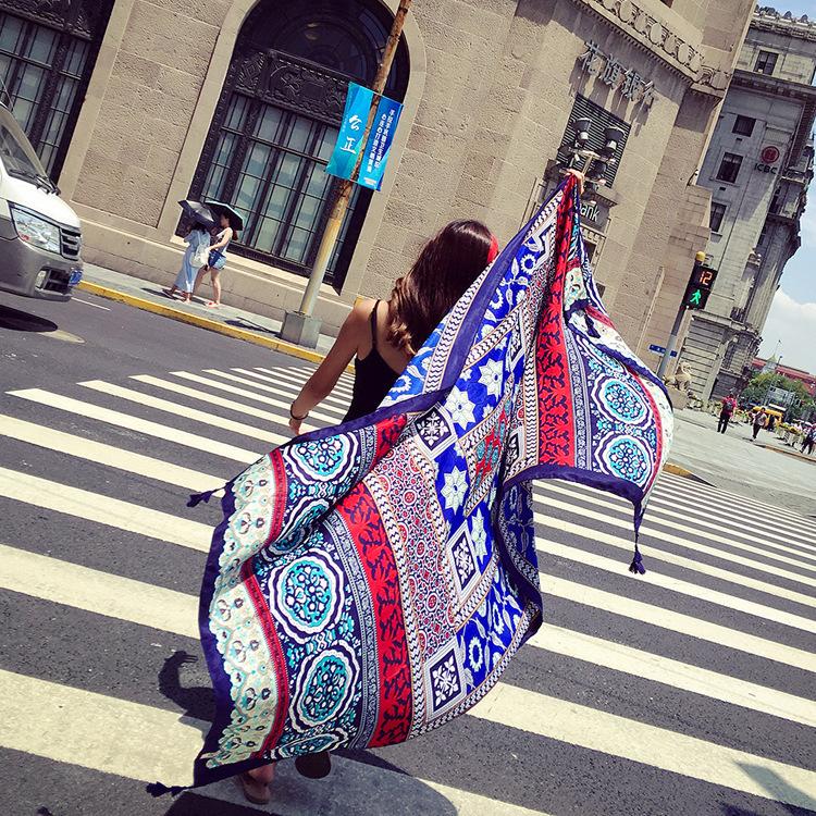 Ethnic Style Scarf, Sunscreen Shawl, Women's Summer Thin Style, Air Conditioner Silk Scarf, Fashionable Seaside Beach Scarf