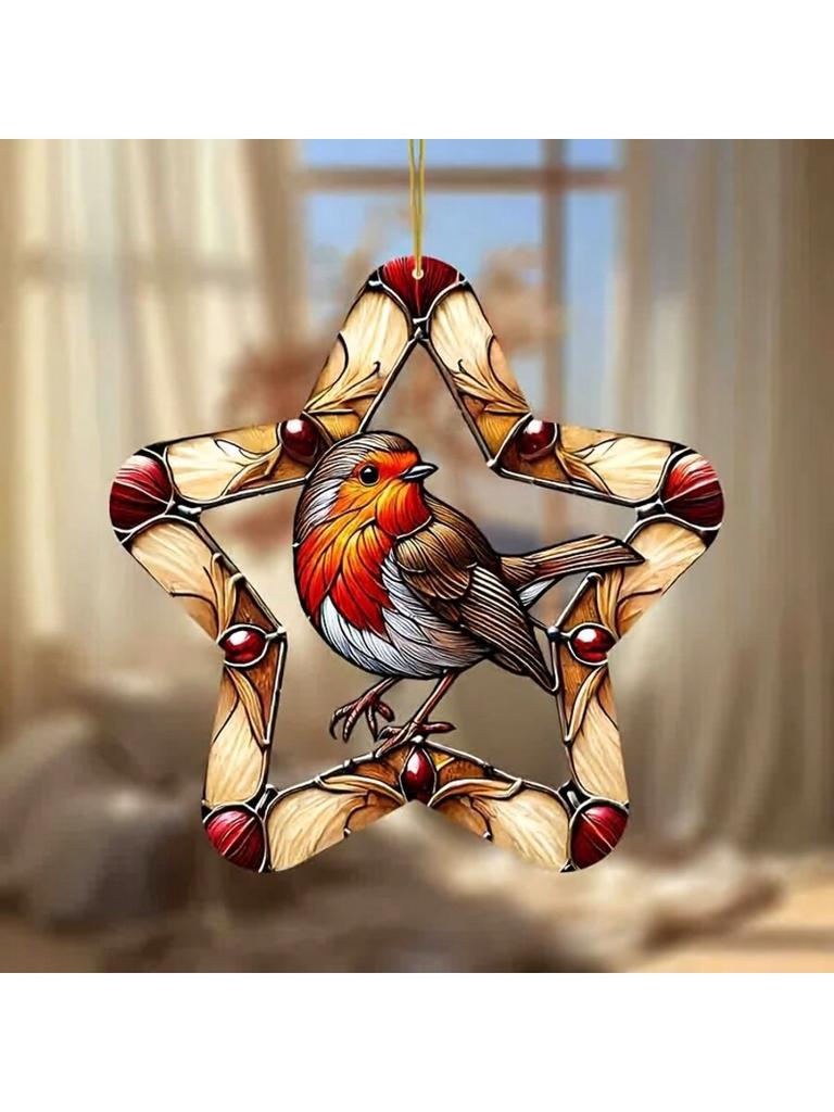 1 Stück Lebendiger Rotkehlchen Vogel Gartenlichtfänger - Fensterhänge Dekoration mit Hanfschlaufe, Ideal für Wohnzimmer und Innenhof