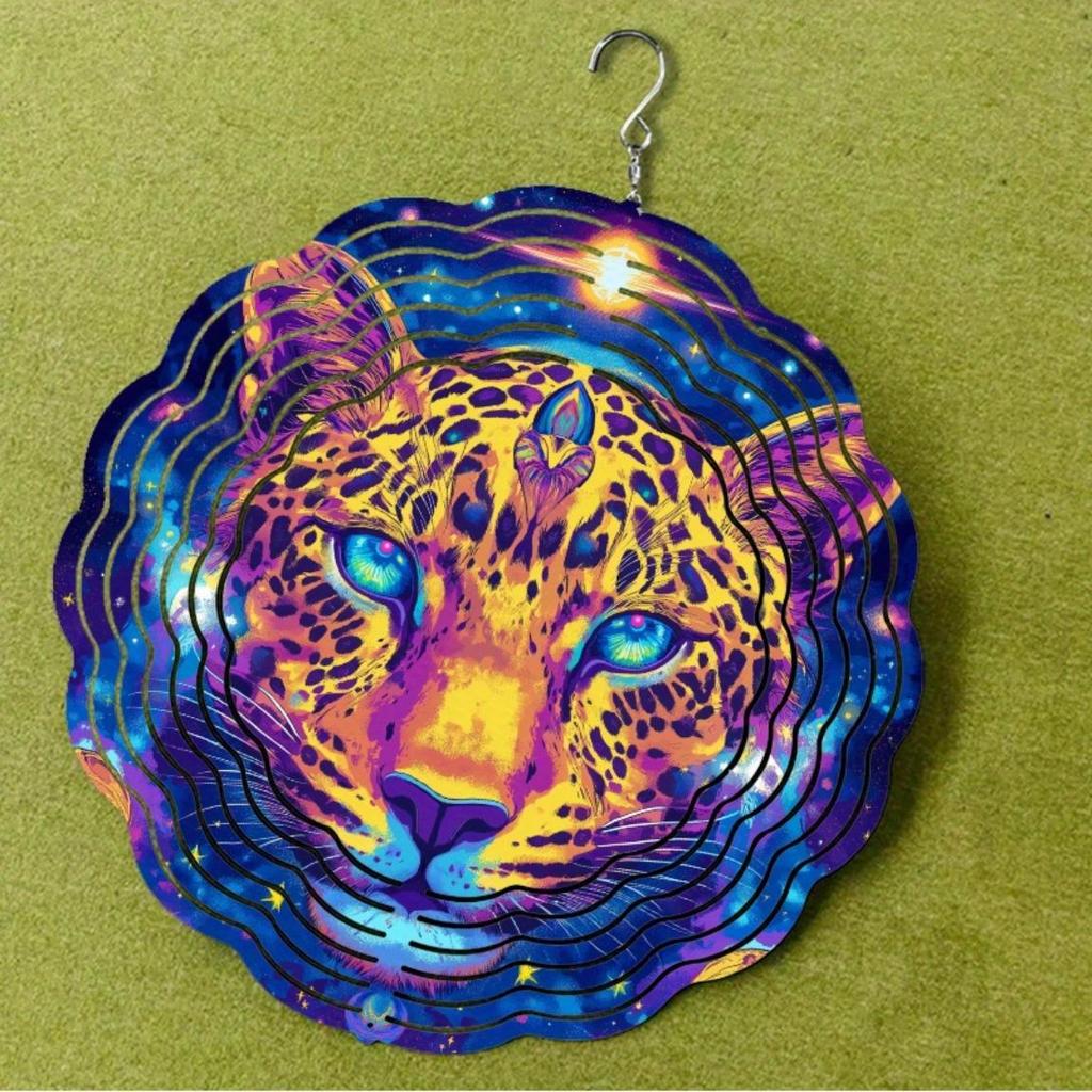 10 Inch Starry Sky and Leopard Pattern Metal Wind Spinner Outdoor Garden Decor Halloween Indoor Hanging Wind Chime for Patio Yard