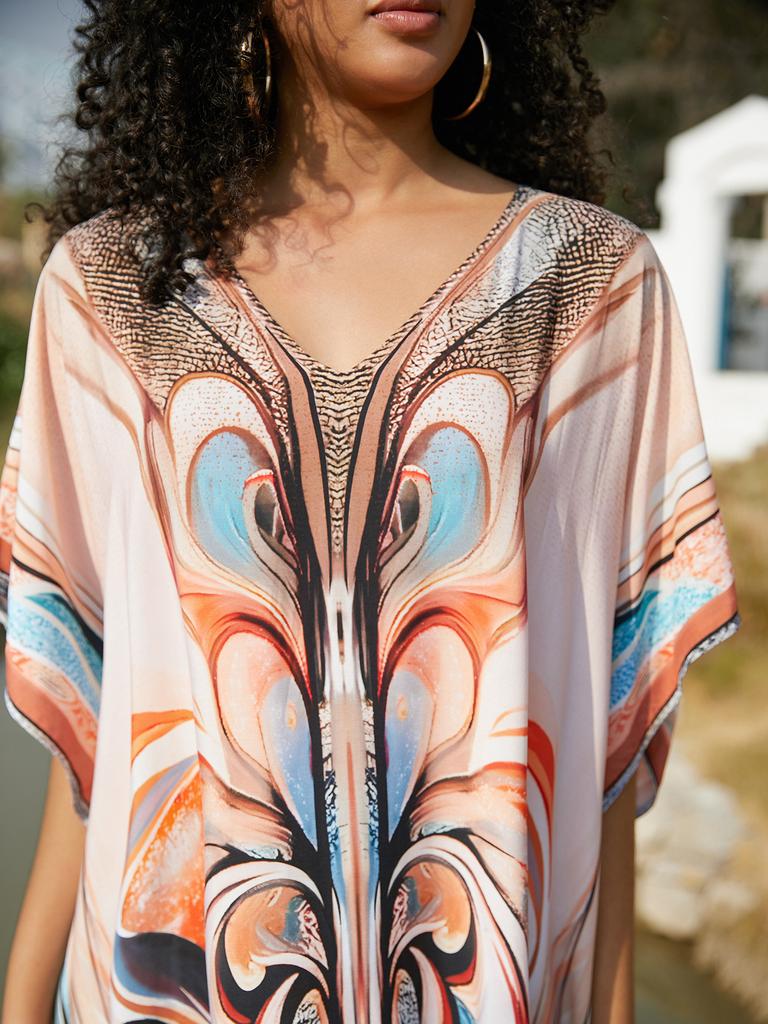 Beach Kaftans pro ženy Motýlí papoušek s potiskem Letní šaty velké velikosti Sváteční plavky Dropshipping